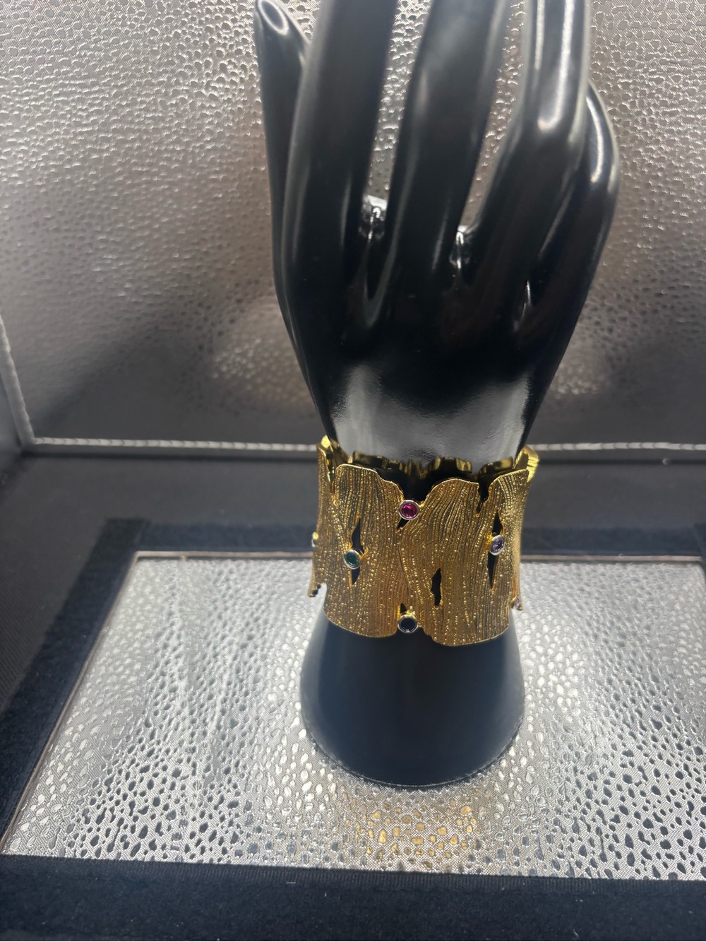Gold-Tone Textured Statement Cuff Bracelet with Multicolor Accents